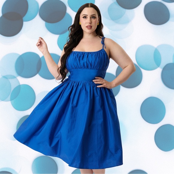 Unique Vintage Royal Blue Sleeveless Cotton Swing Dress, XL, NWT! - Picture 2 of 14